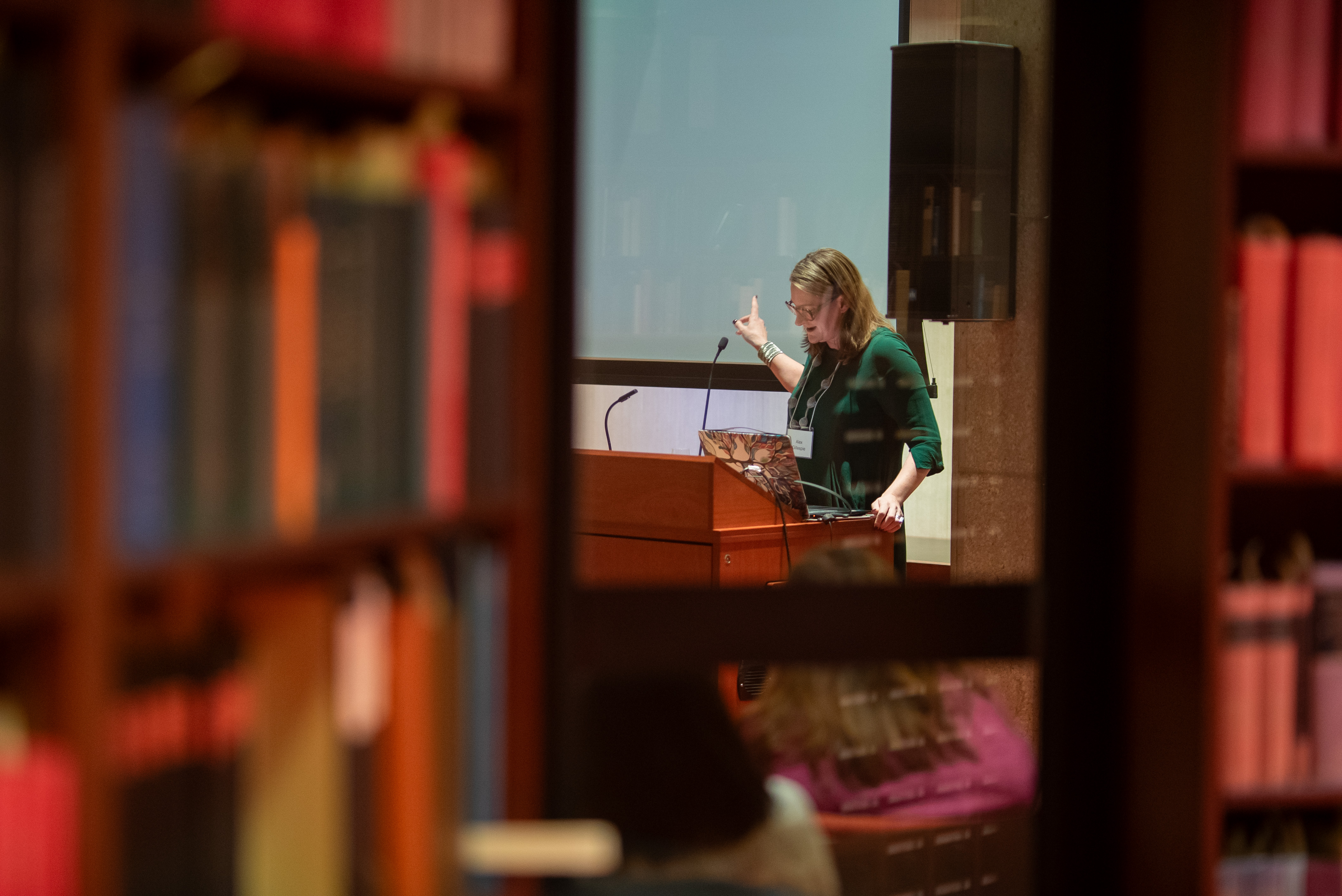 U of T Vice President, UTM Principal and professor of medieval studies Alexandra Gillespie discussing te work of the Old Book, New Science Lab in Partnership with Fisher Library 